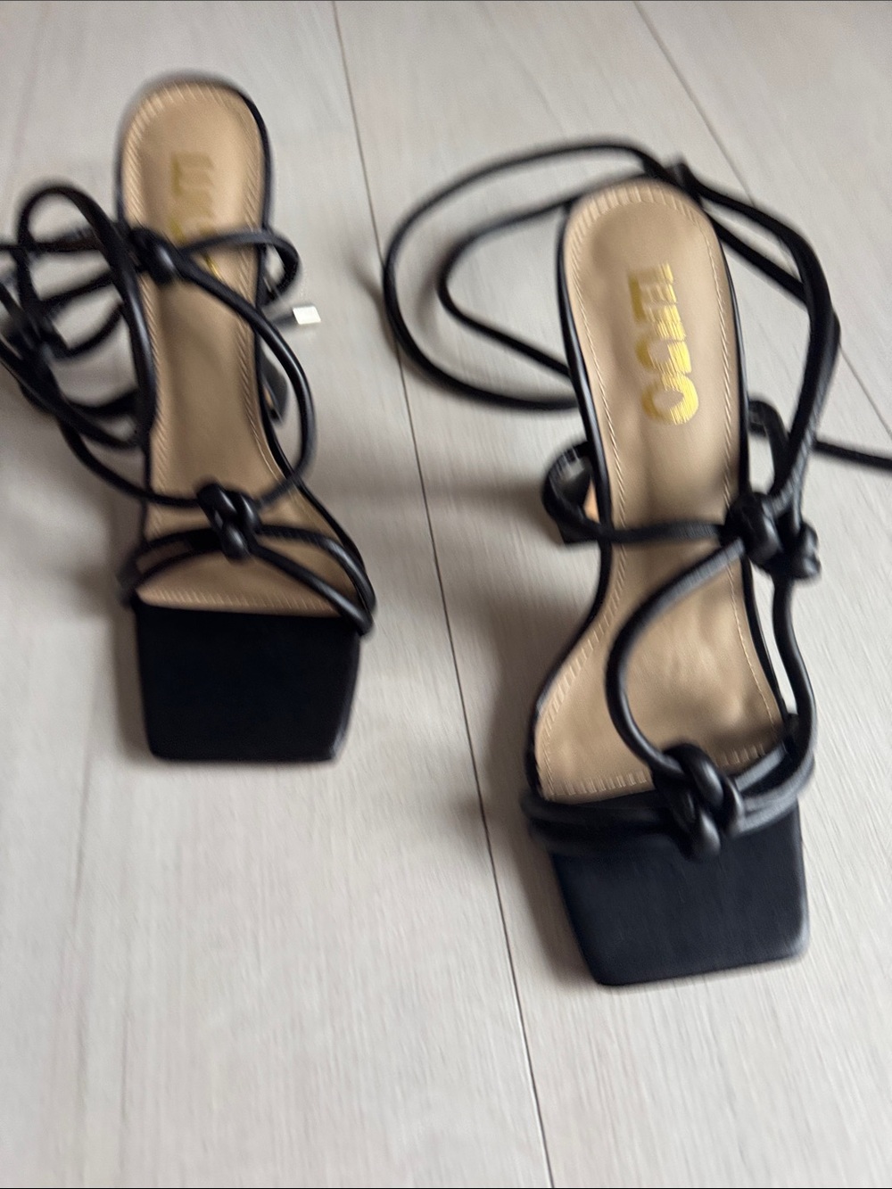 EGO Black Strappy Square-Toe Lace-Up Heels